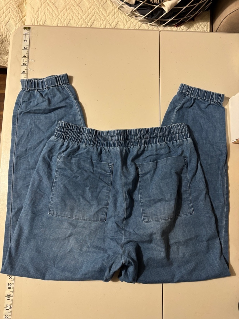 Oat New York Indigo Chambray Denim Joggers Size Medium Model Off Duty Soft Drape - Picture 3 of 12